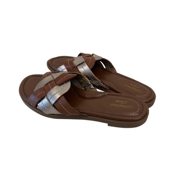 Clarks Collection Women SZ 5.5M Brown & Rosegold Woven Slide Sandal - Picture 4 of 14